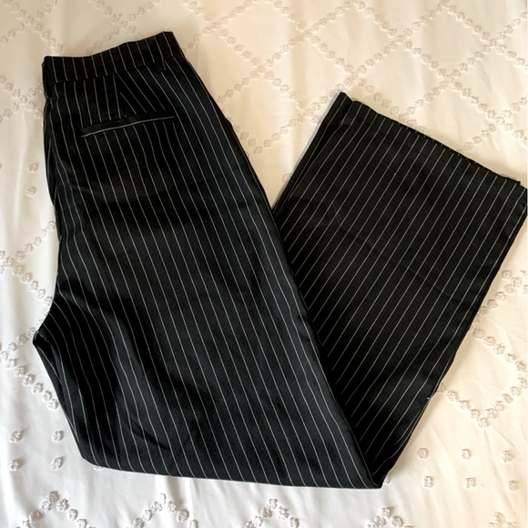 Ardene Black Pinstripe Wide Leg Pants - Picture 1 of 5